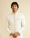 Warm White Ogee Jaal Patterned Sherwani Set